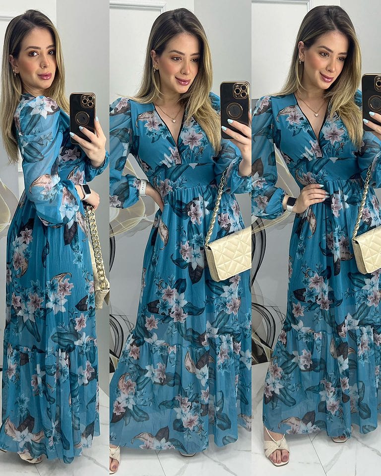 vestido longo katrine azul flor