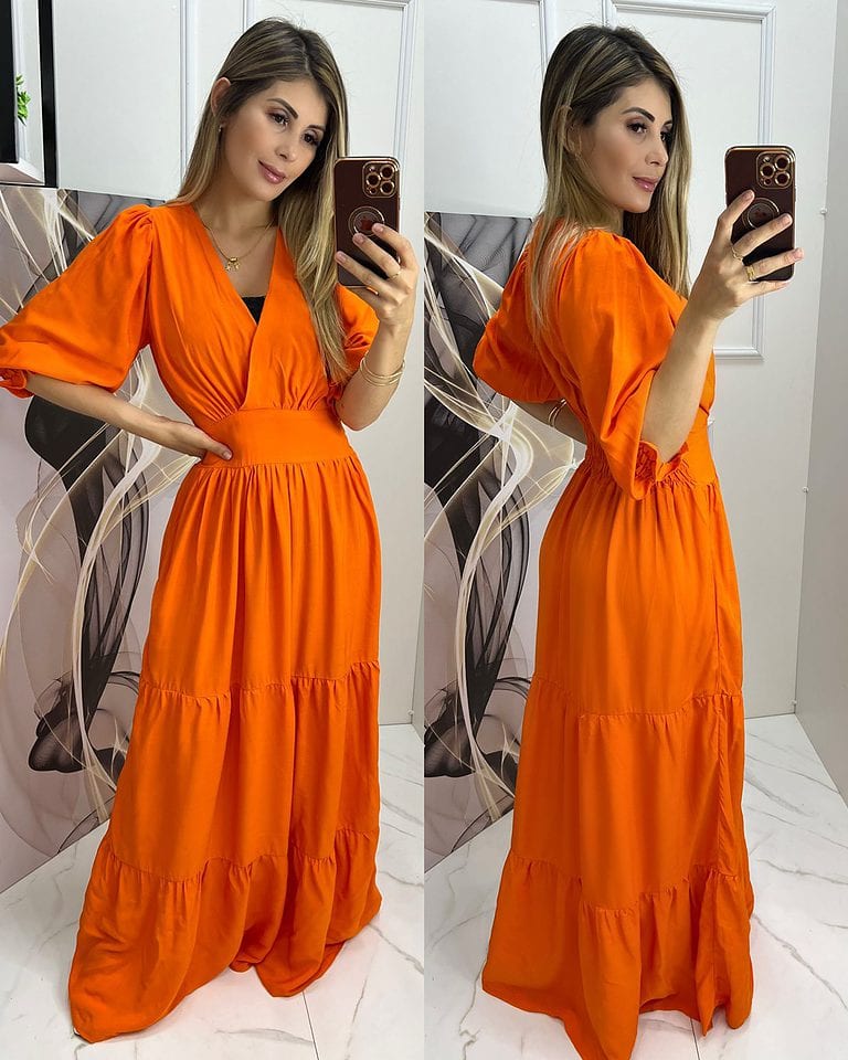 vestido longo joice laranja