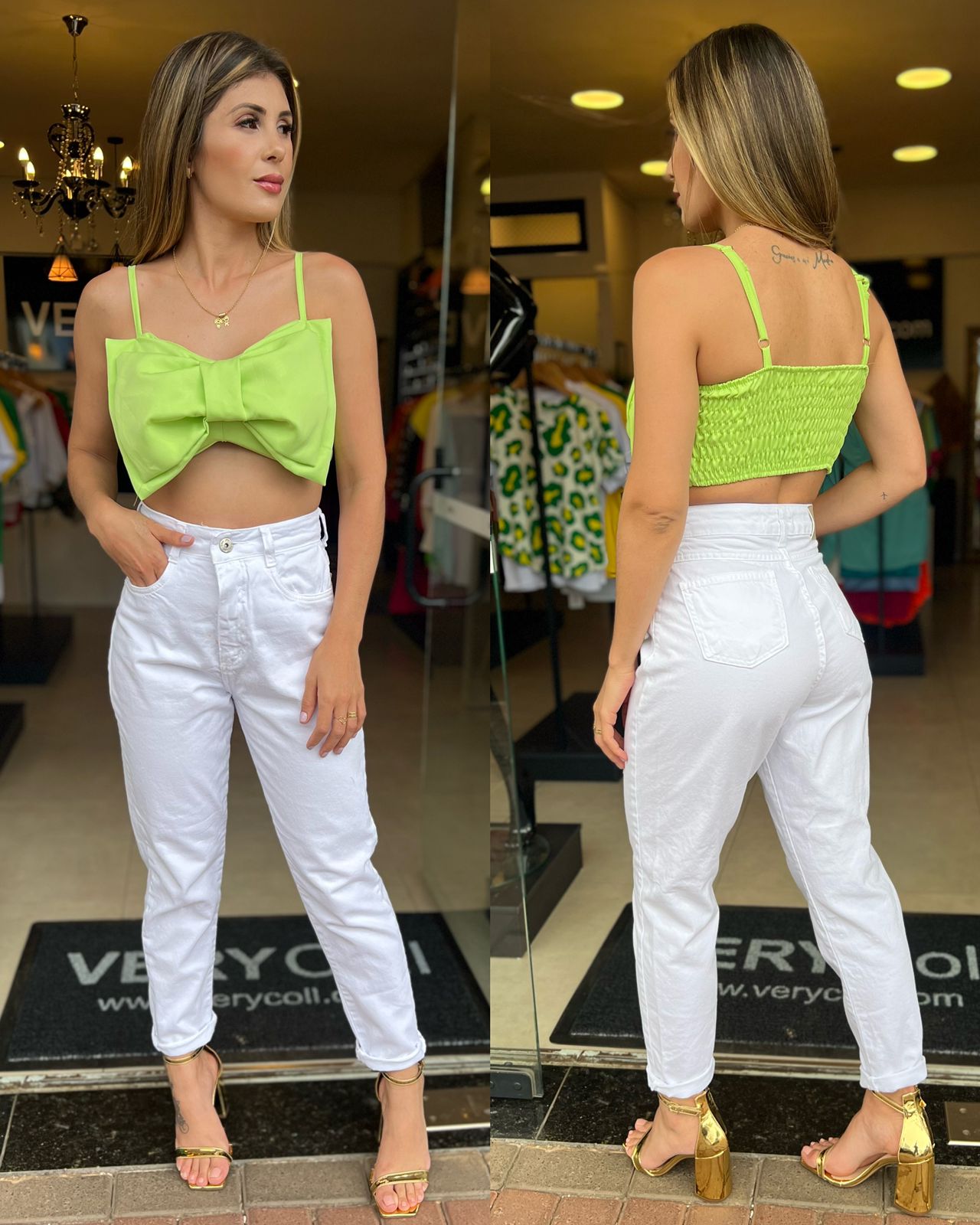 Conjunto Jeans Cropped Laço + Calça