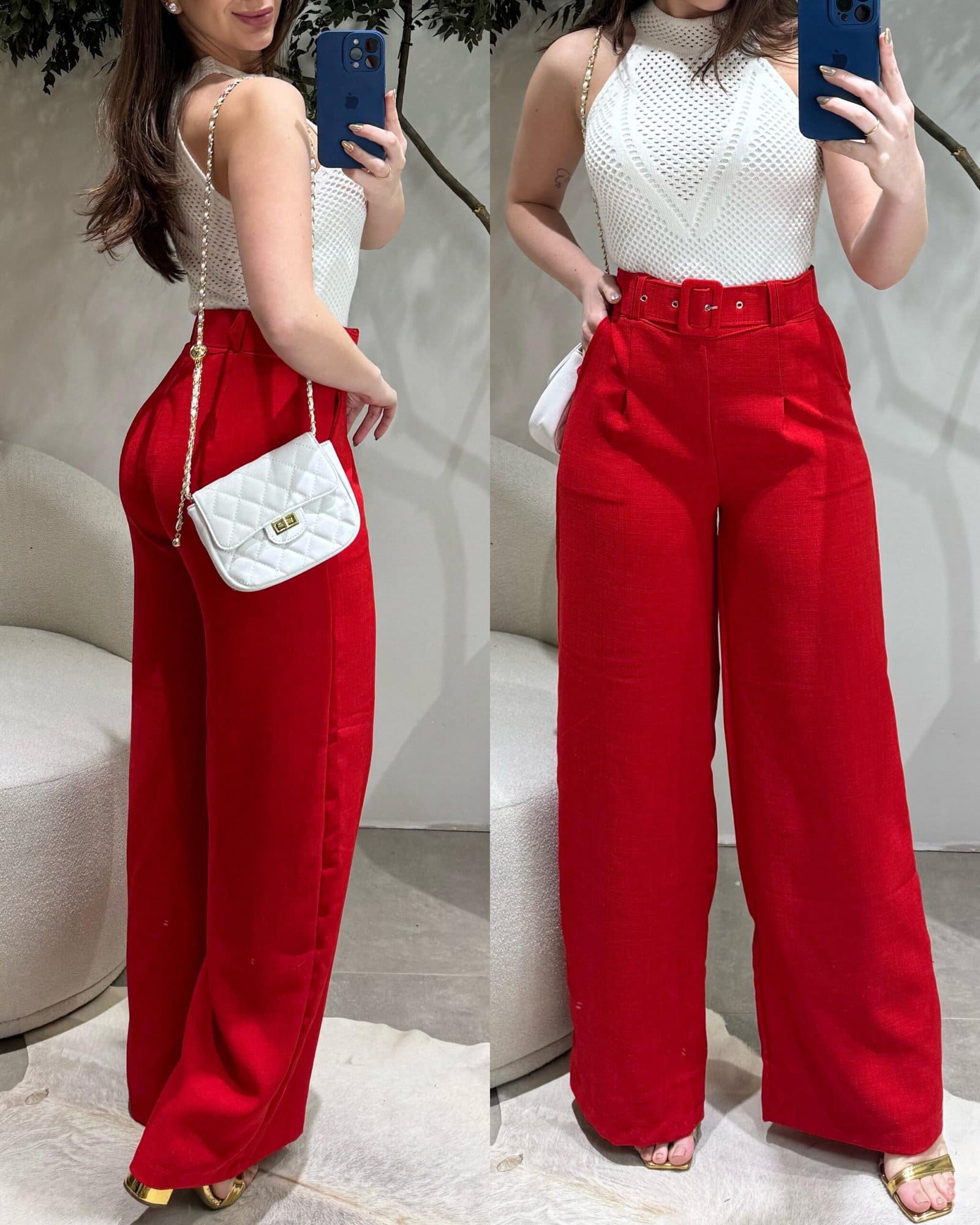 Calça Pantalona Cinto Juliana Vermelha