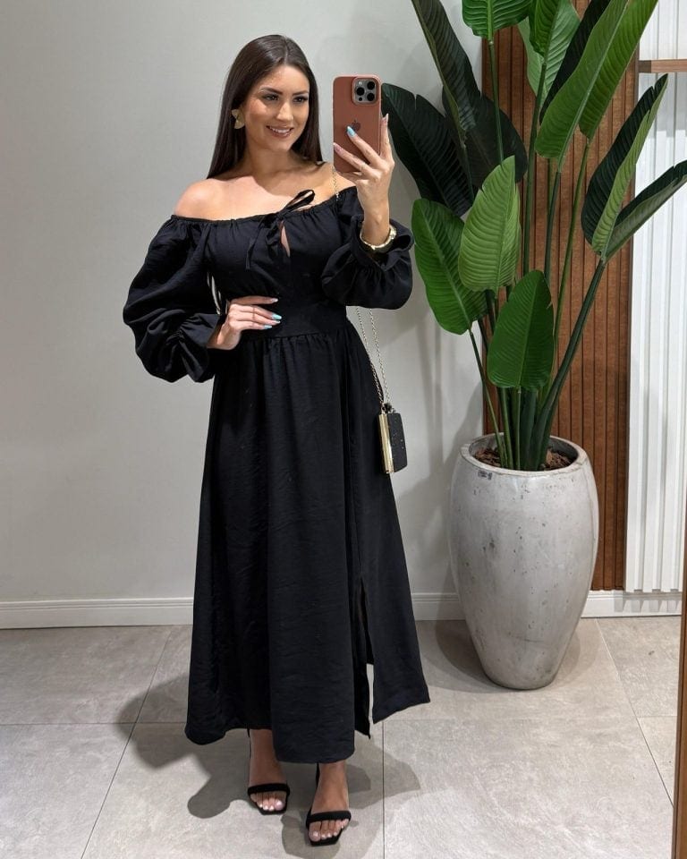 vestido longo aline preto