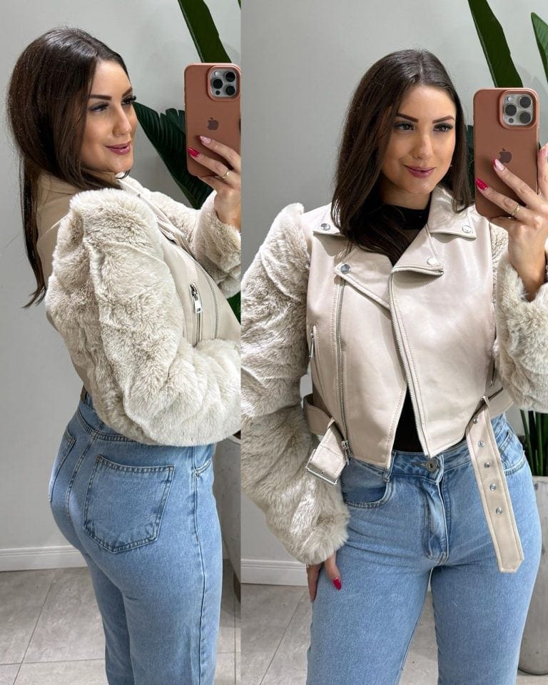 jaqueta couro cora preto