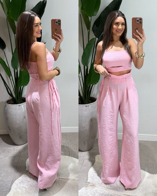 conjunto linhal calça keli rosa
