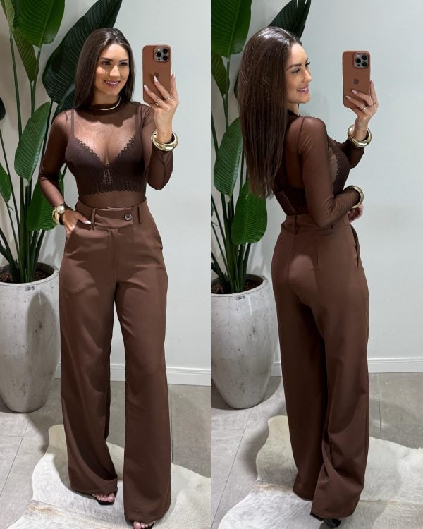 calça pantalona sonia marrom