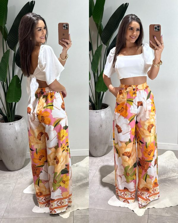 calça flores paloma rosa