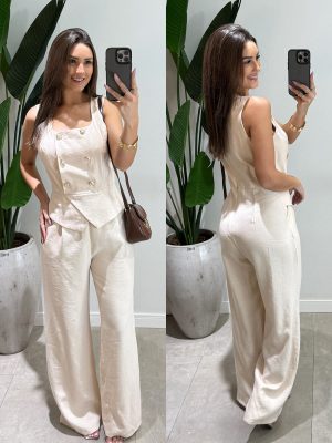 macacão botão ivana creme