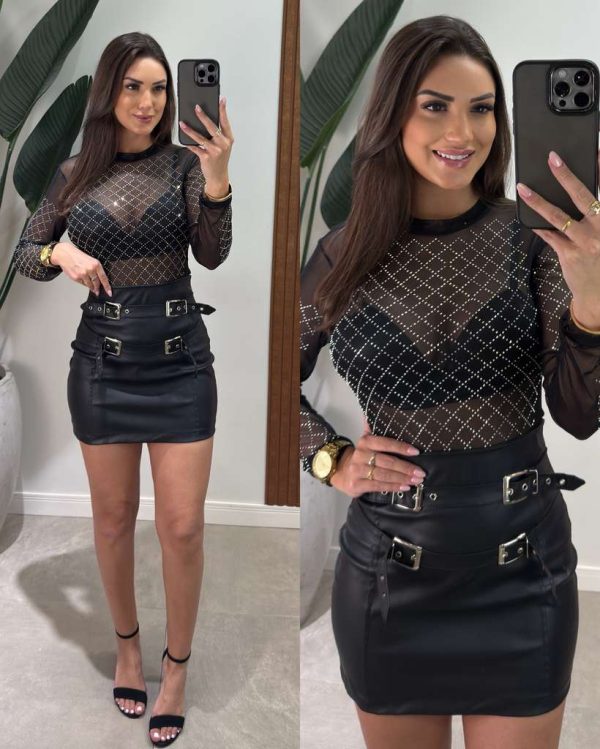 saia couro fivela daieli