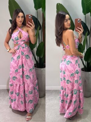 vestido longo flor ana azul