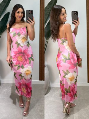 vestido midi tule eudora rosa black