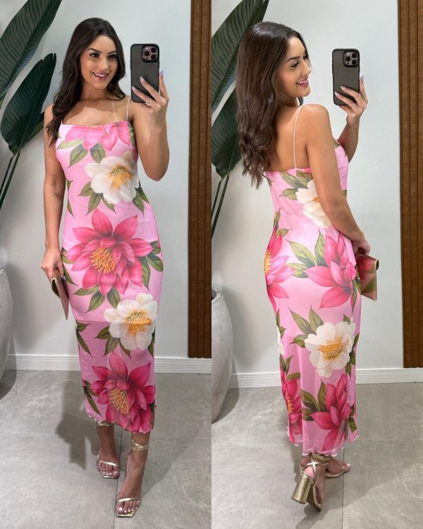 vestido midi tule eudora rosa black