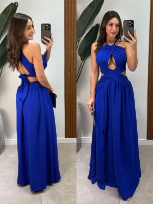 vestido longo azul zinnia black