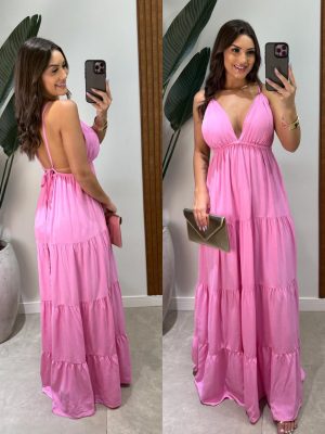 vestido longo ophelia rosa black