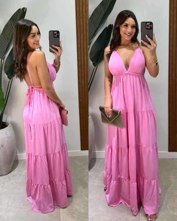 vestido longo ophelia rosa black