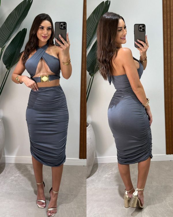 vestido longo frente Única danielle preto