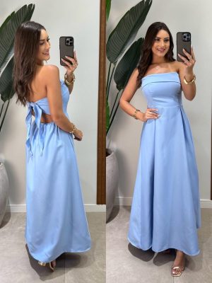 vestido longo frente Única danielle preto