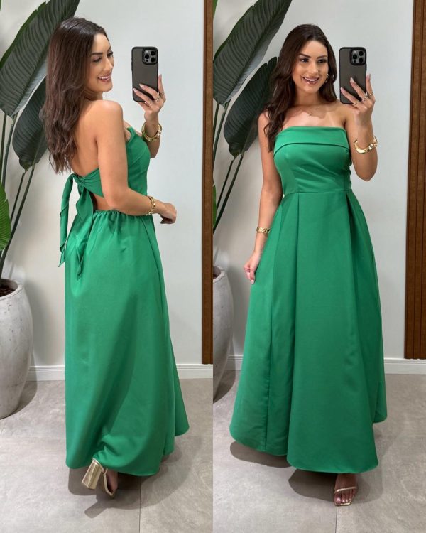 vestido longo frente Única danielle preto