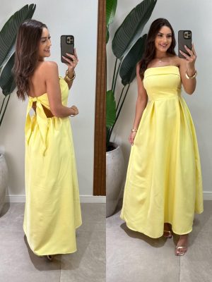 vestido longo frente Única danielle preto