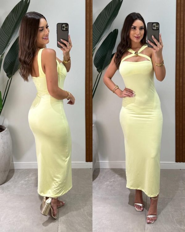 vestido midi cassandra amarelo ressaca black