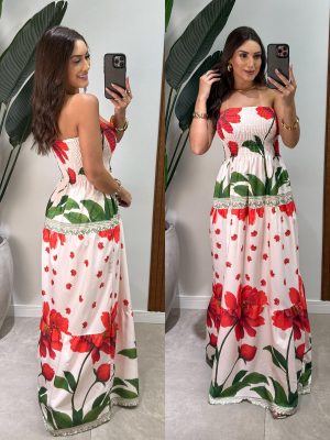 vestido longo tomara que caia sara vermelho