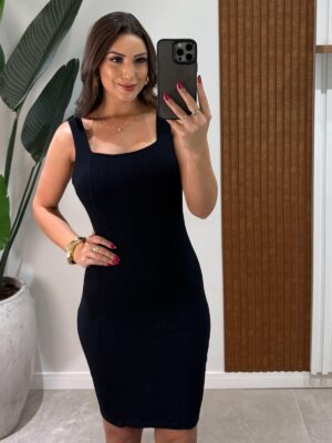 vestido canelado clara preto