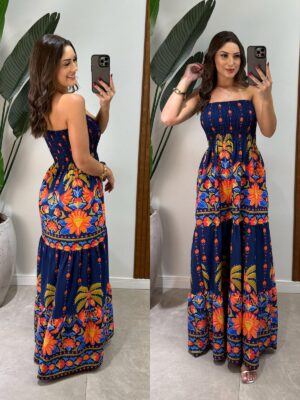 vestido tomara que caia látex teresa azul