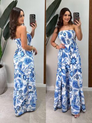 vestido tomara que caia látex teresa azul