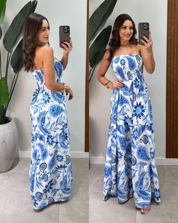 vestido tomara que caia látex teresa azul