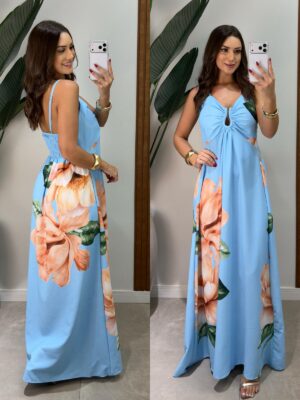 vestido longo tropical gabriela creme