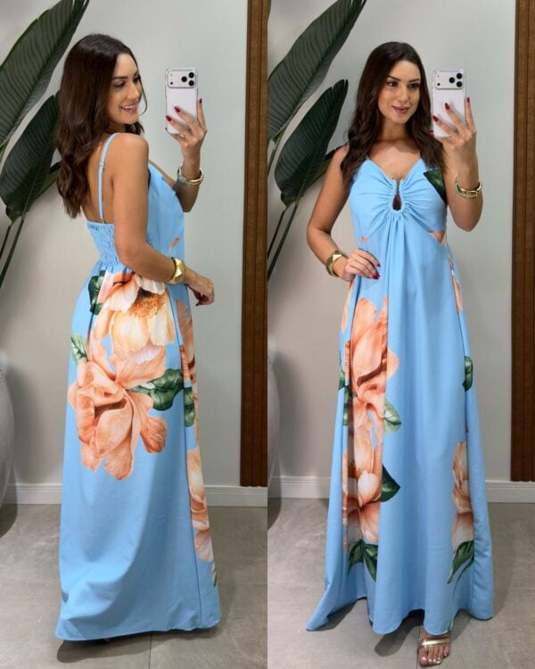 vestido longo tropical gabriela creme