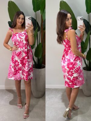 vestido curto amarração luna rosa