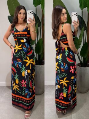 vestido longo flores isis azul claro