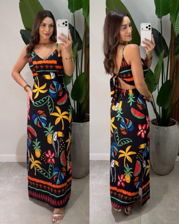 vestido longo flores isis azul claro