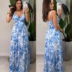 vestido longo flores isis azul claro