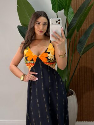 vestido longo liso aurora azul