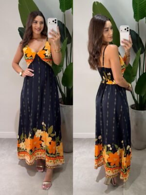 vestido longo liso aurora azul