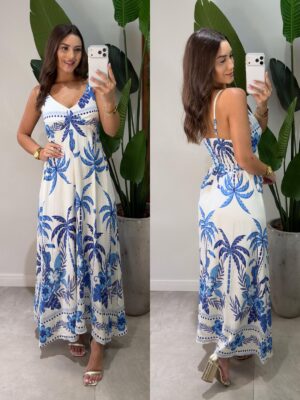 vestido longo liso aurora azul