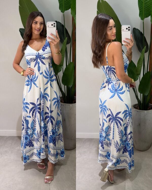 vestido longo liso aurora azul