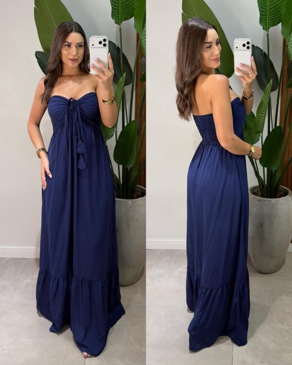 vestido longo liso aurora azul