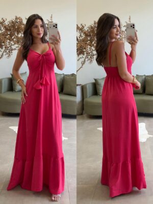 vestido gola alta teresa fúcsia