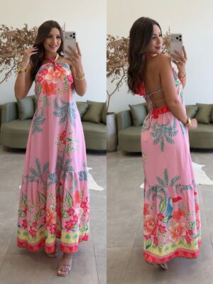 vestido longo analua rosa abacaxi