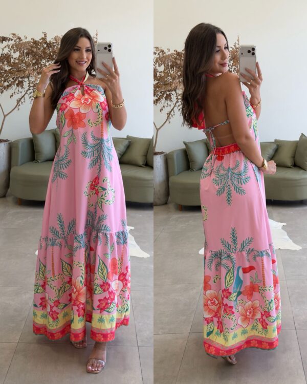 vestido longo analua rosa abacaxi vestido longo analua rosa abacaxi