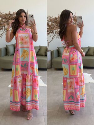 vestido longo analua rosa abacaxi