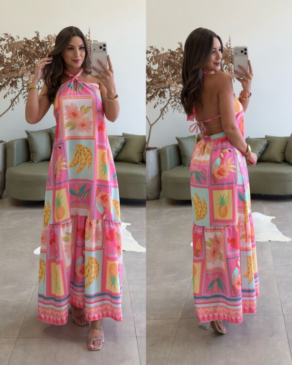 vestido longo analua rosa abacaxi vestido longo analua rosa abacaxi