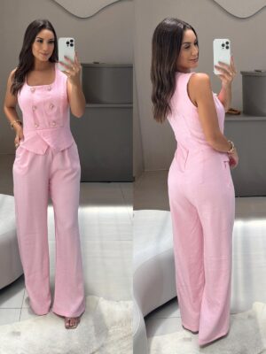 macacão botão ivana rosa