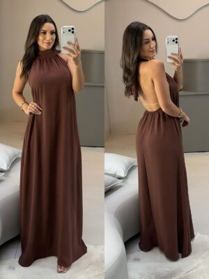 vestido longo larissa marrom