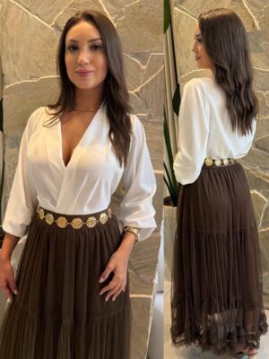 blusa manga longa chiffon lucia branco